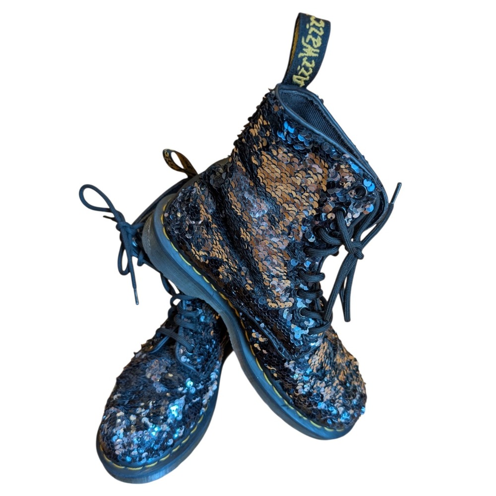 Dr. Martens 1460 Pascal Sequin Black Lace Up Boots 6 US L Women 37 EU 4 UK